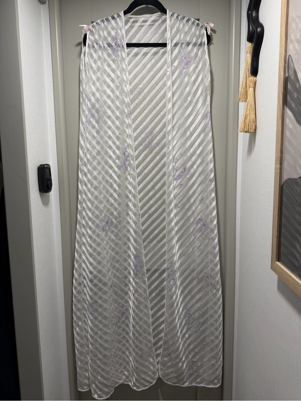 Vintage Sheer Ivory maxi kimono with Subtle Lavender Floral Accents
